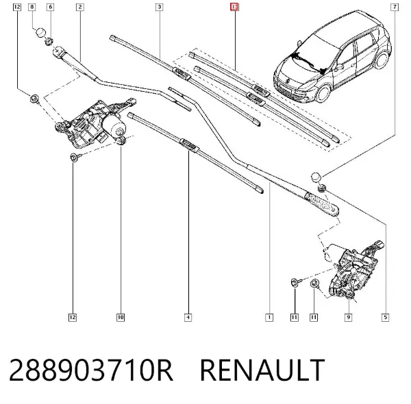 Pióro wycieraczki szyby przedniej, zestaw (2 szt.) 288903710R Renault (RVI)