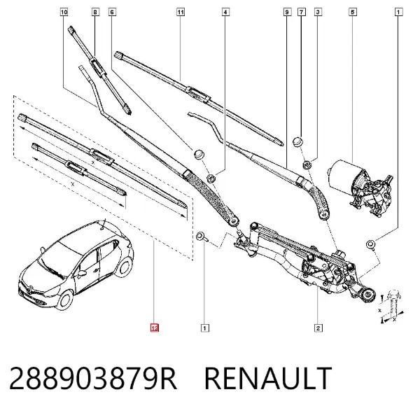 Pióro wycieraczki szyby przedniej, zestaw (2 szt.) 288903879R Renault (RVI)