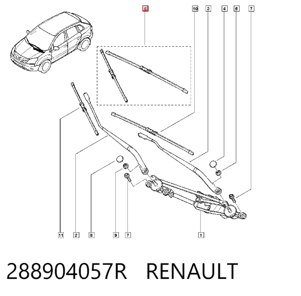 Pióro wycieraczki szyby przedniej, zestaw (2 szt.) 288904057R Renault (RVI)
