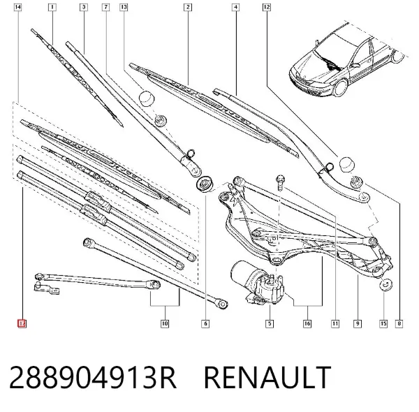 Pióro wycieraczki szyby przedniej, zestaw (2 szt.) 288904913R Renault (RVI)