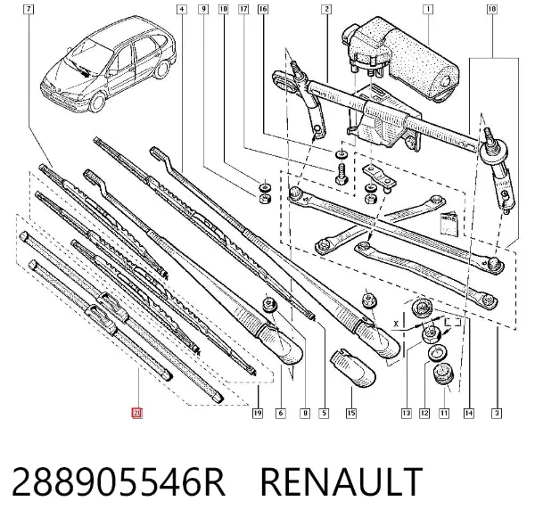 Pióro wycieraczki szyby przedniej, zestaw (2 szt.) 288905546R Renault (RVI)