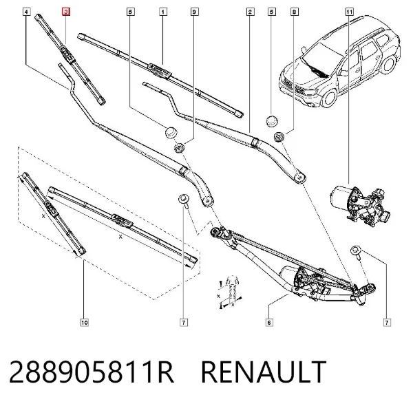Pióro wycieraczki szyby przedniej pasażera 288905811R Renault (RVI)