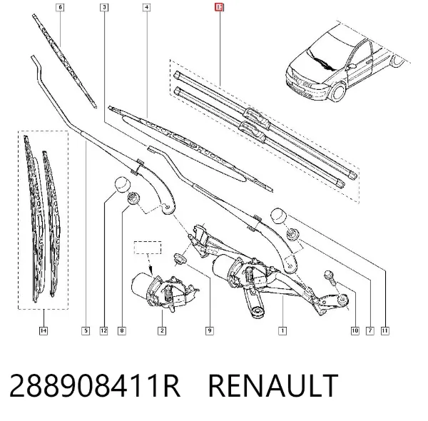 Pióro wycieraczki szyby przedniej, zestaw (2 szt.) 288908411R Renault (RVI)