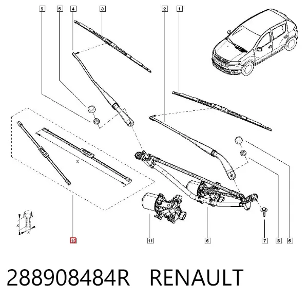 Pióro wycieraczki szyby przedniej, zestaw (2 szt.) 288908484R Renault (RVI)