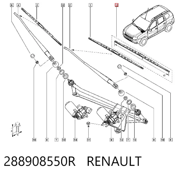 Pióro wycieraczki szyby przedniej, zestaw (2 szt.) 288908550R Renault (RVI)