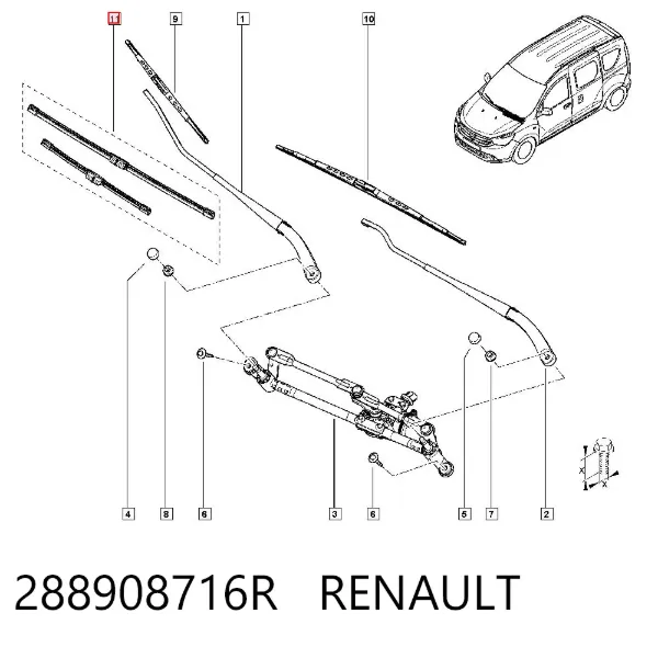 Pióro wycieraczki szyby przedniej, zestaw (2 szt.) 288908716R Renault (RVI)
