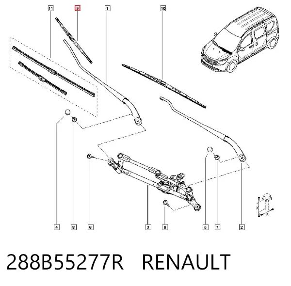 Pióro wycieraczki szyby przedniej, zestaw (2 szt.) 288B55277R Renault (RVI)