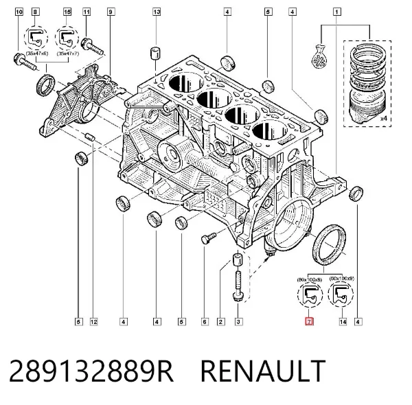 Uszczelniacz wału korbowego silnika tylny 289132889R Renault (RVI)