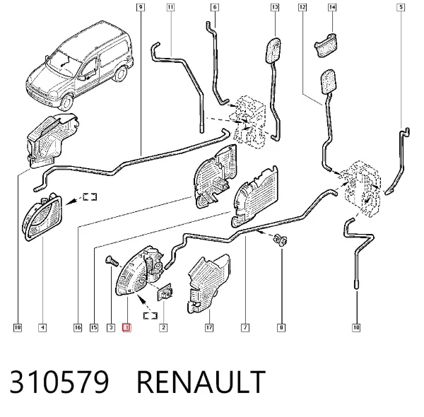 Klamka drzwi przednich wewnętrzna lewa 310579 Renault (RVI)