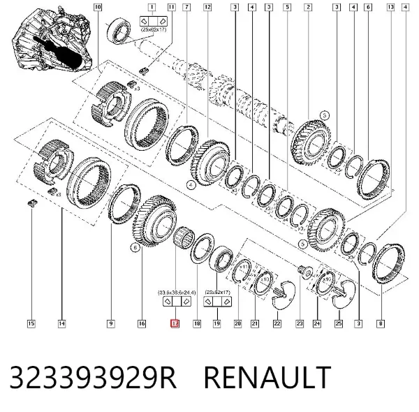 Łożysko wału sprzęgłowego skrzyni biegów 323393929R Renault (RVI)