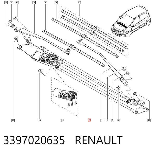 Mechanizm wycieraczek Renault Modus JP0