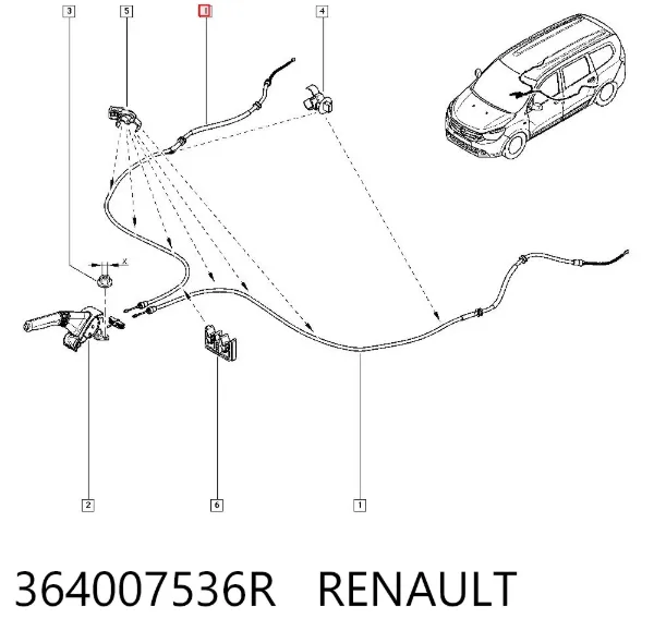Linka hamulca ręcznego tylna prawa/lewa 364007536R Renault (RVI)