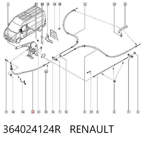 Linka hamulca ręcznego przednia 364024124R Renault (RVI)