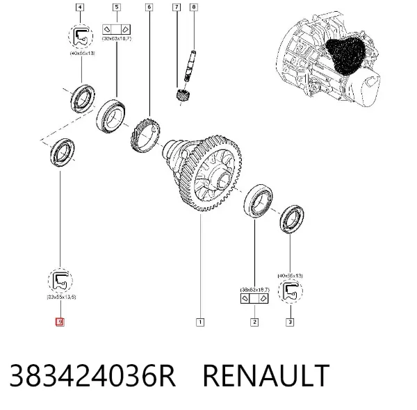 Uszczelniacz reduktora mostu przedniego 383424036R Renault (RVI)