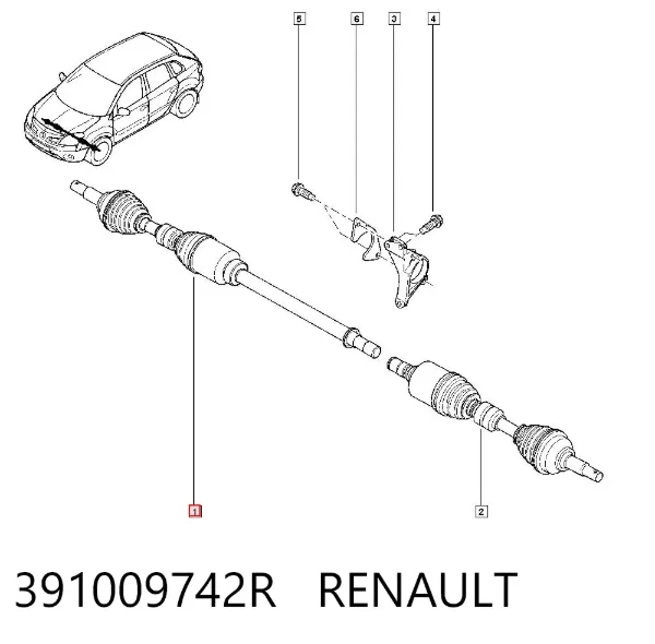 Półoś napędowa przednia prawa 391009742R Renault (RVI)