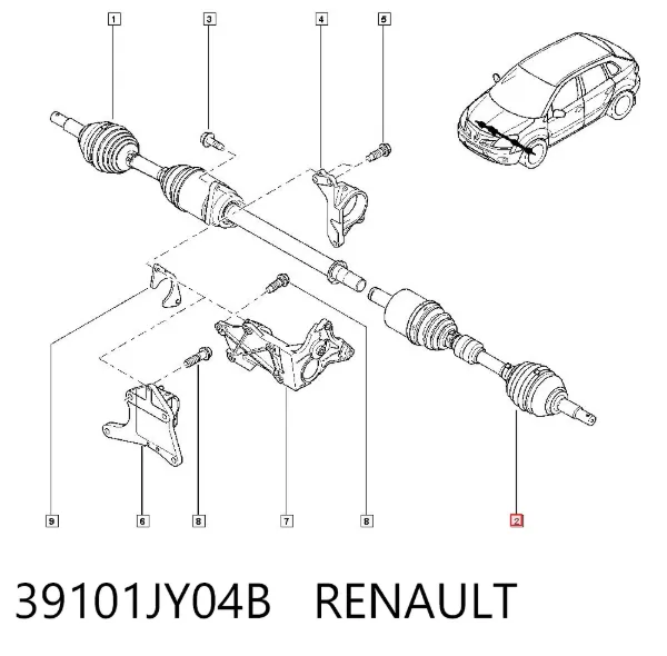 Półoś napędowa przednia lewa 39101JY04B Renault (RVI)