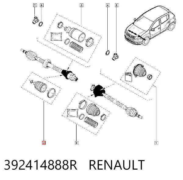 Osłona przegubu homokinetycznego półosi przedniej wewnętrzna 392414888R Renault (RVI)