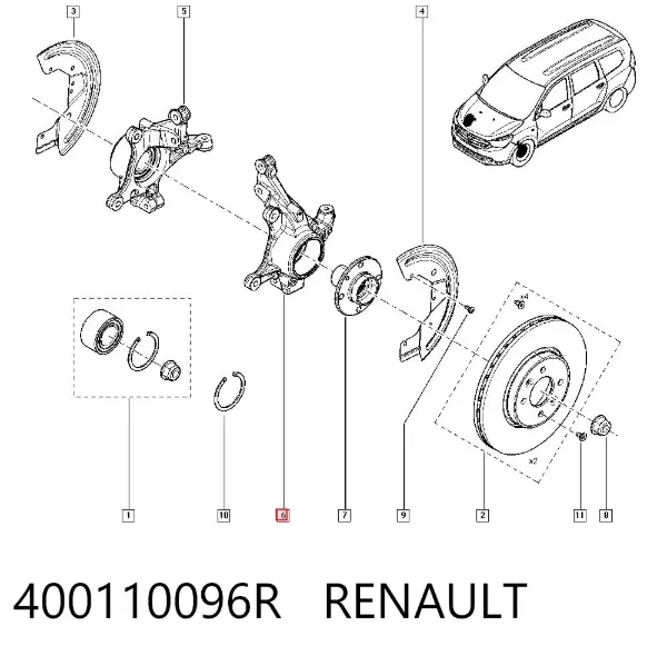 Czop (zwrotnica) przedni prawy 400110096R Renault (RVI)
