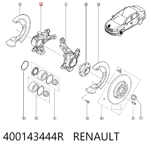 Czop (zwrotnica) przedni prawy 400143444R Renault (RVI)