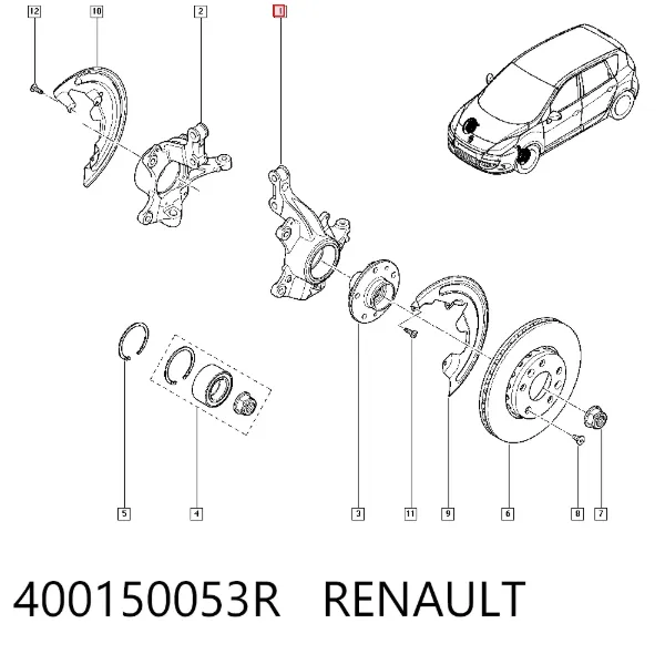 Czop (zwrotnica) przedni lewy 400150053R Renault (RVI)