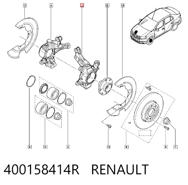Czop (zwrotnica) przedni lewy 400158414R Renault (RVI)