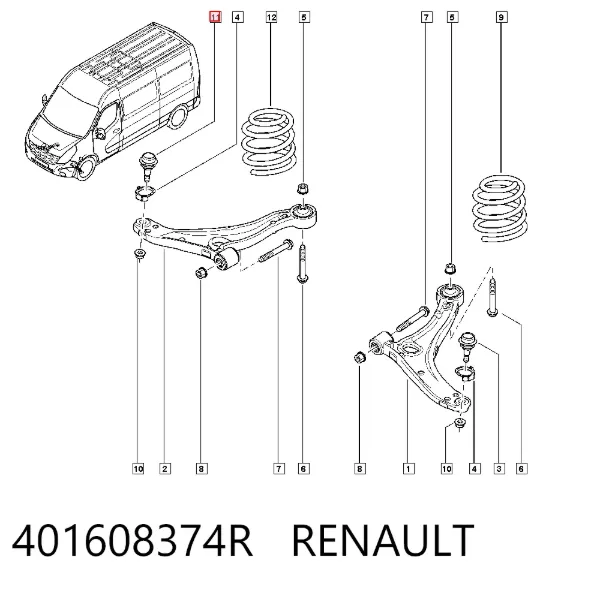 Sworzeń wahacza dolny prawy 401608374R Renault (RVI)