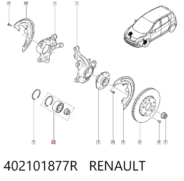 Łożysko piasty przedniej 402101877R Renault (RVI)