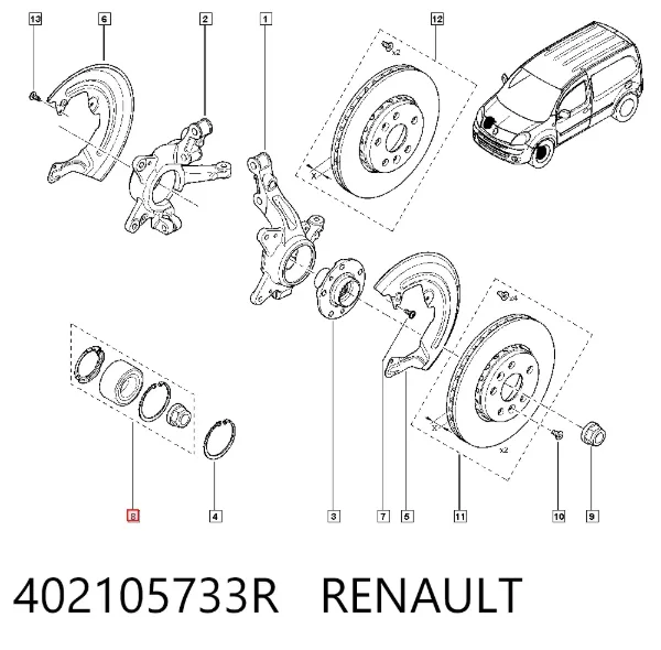 Łożysko piasty przedniej 402105733R Renault (RVI)