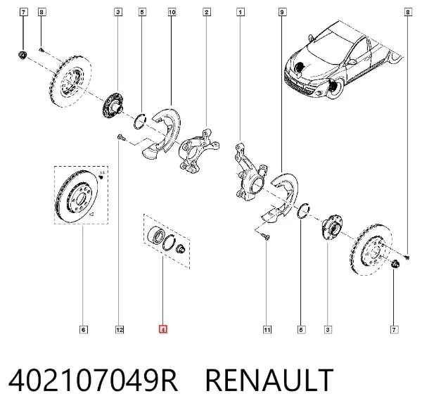 Łożysko piasty przedniej 402107049R Renault (RVI)