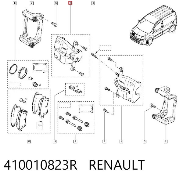 Zacisk hamulcowy przedni prawy 410010823R Renault (RVI)