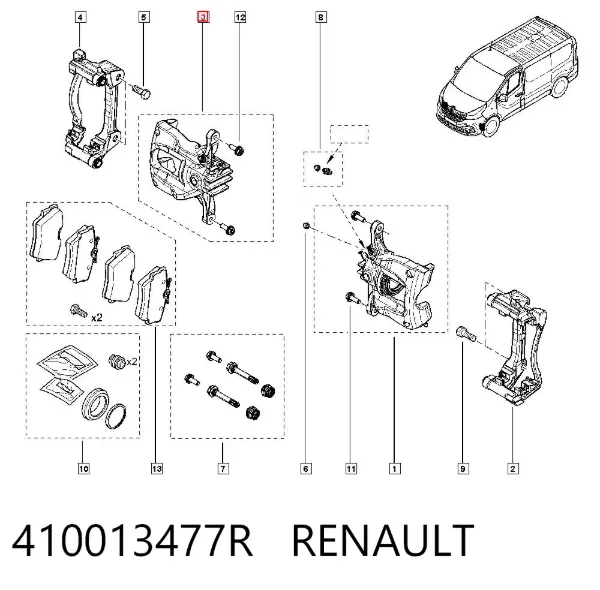 Zacisk hamulcowy przedni prawy 410013477R Renault (RVI)