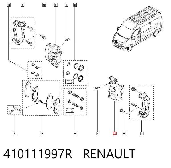 Zacisk hamulcowy przedni lewy 410111997R Renault (RVI)