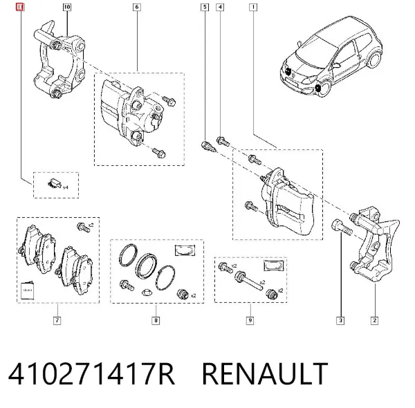 Zestaw sprężynek do mocowania klocków tarczowych przednich 410271417R Renault (RVI)