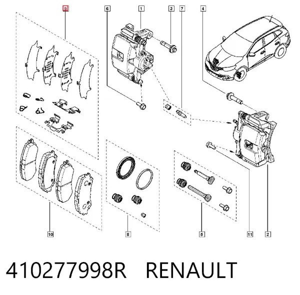 Zestaw sprężynek do mocowania klocków tarczowych przednich 410277998R Renault (RVI)