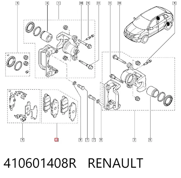 Okładziny (klocki) do hamulców tarczowych tylne 410601408R Renault (RVI)