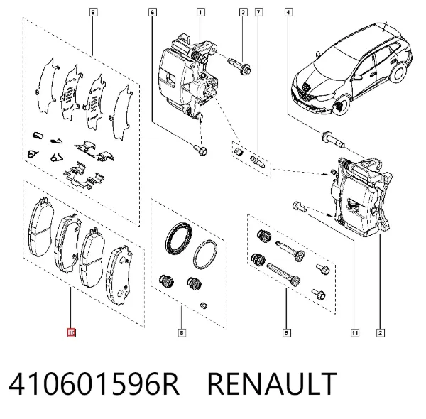 Klocki hamulcowe przednie tarczowe 410601596R Renault (RVI)