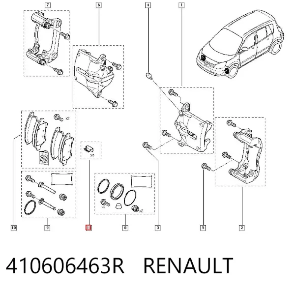 Zestaw sprężynek do mocowania klocków tarczowych przednich 410606463R Renault (RVI)