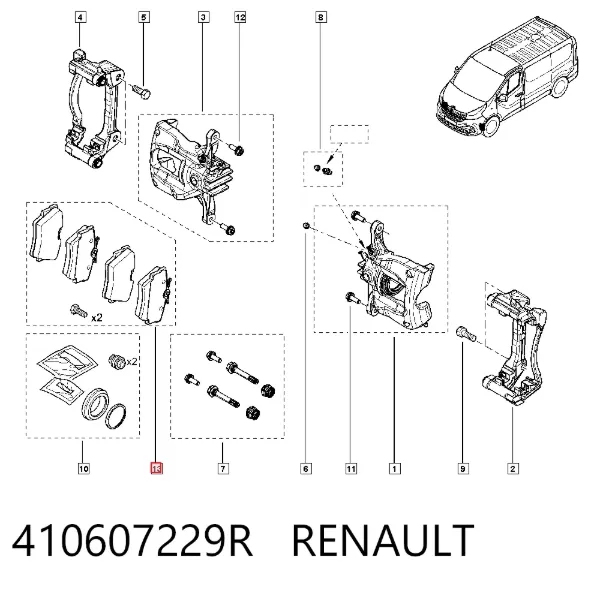 Klocki hamulcowe przednie tarczowe 410607229R Renault (RVI)