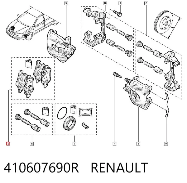 Klocki hamulcowe przednie tarczowe 410607690R Renault (RVI)