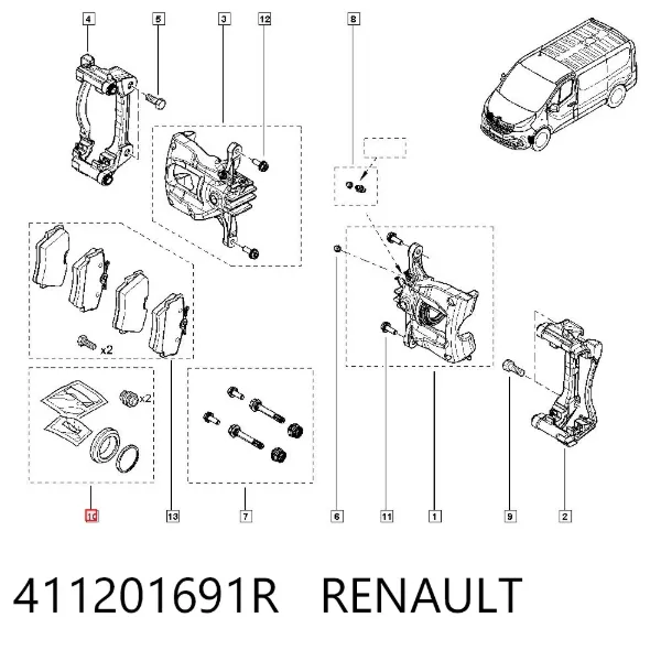 Zestaw naprawczy zacisku hamulcowego przedniego 411201691R Renault (RVI)