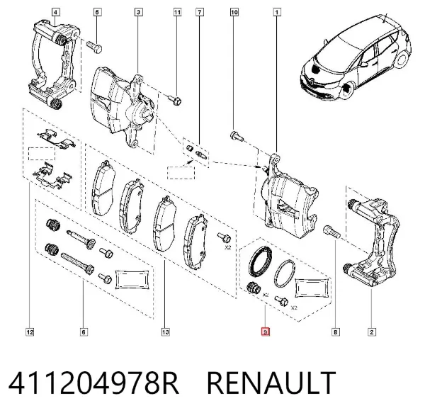 Zestaw naprawczy zacisku hamulcowego przedniego 411204978R Renault (RVI)