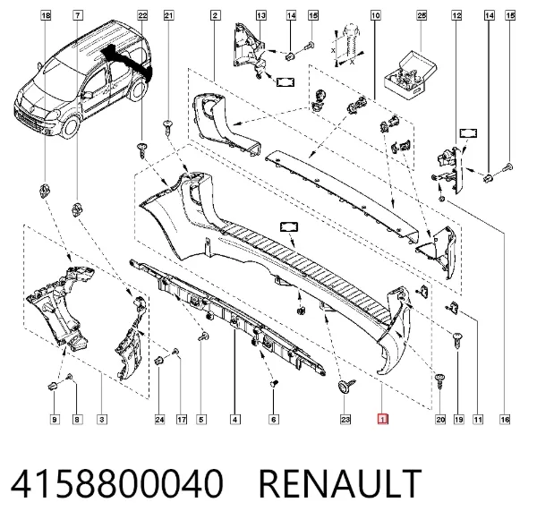 Zderzak tylny 4158800040 Renault (RVI)