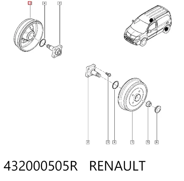 Bęben hamulcowy tylny 432000505R Renault (RVI)