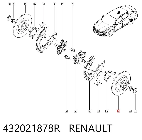 Tarcza hamulcowa tylna 432021878R Renault (RVI)