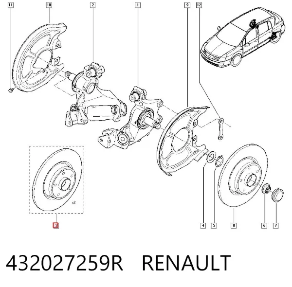 Tarcza hamulcowa tylna 432027259R Renault (RVI)