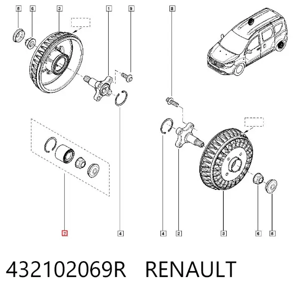 Lożysko piasty tylnej 432102069R Renault (RVI)