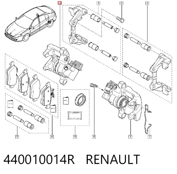 Zacisk hamulcowy tylny prawy 440010014R Renault (RVI)