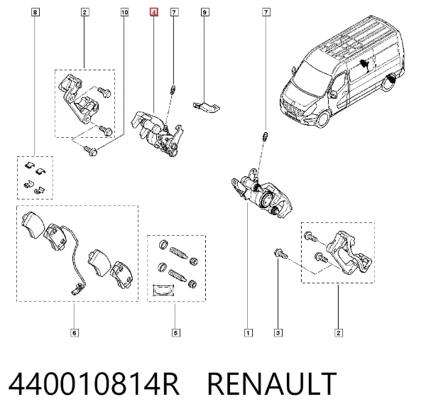 Zacisk hamulcowy tylny prawy 440010814R Renault (RVI)