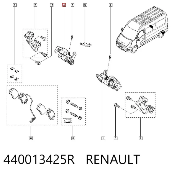 Zacisk hamulcowy tylny prawy 440013425R Renault (RVI)