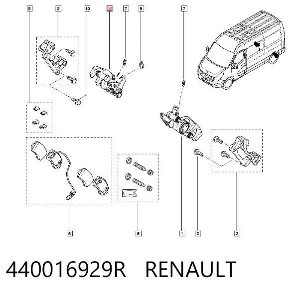 Zacisk hamulcowy tylny prawy 440016929R Renault (RVI)